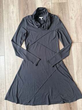 Mod-O-Doc Cowl Neck Dress Size S Black Asymmetric Seam Long Sleeve